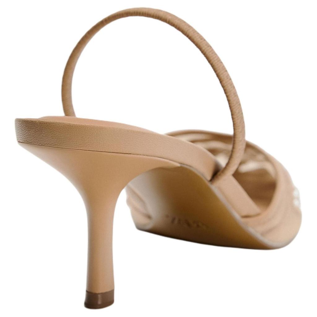 Zara Elegant Embroidered Mesh Open-Back Stiletto Heels 6Cm Women Heels Brown 12256410105