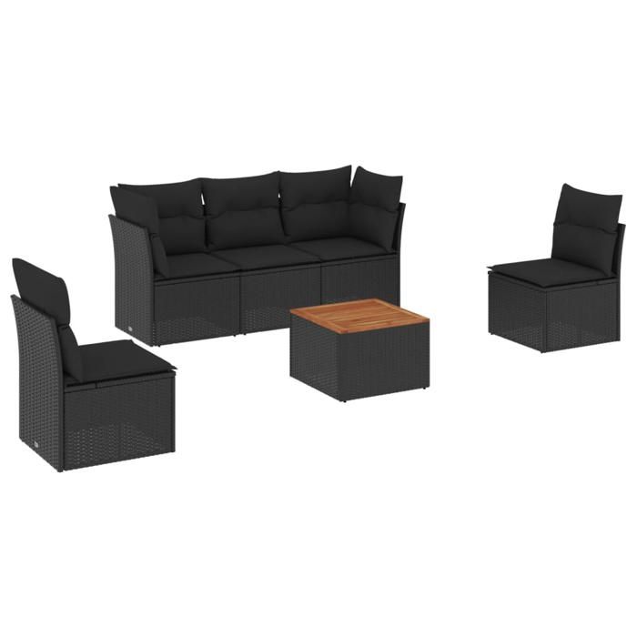 VidaXL Salon de Jardin avec Coussins 6 pcs, Canapés de Terrasse, Ensemble de Meubles de Patio, Mobilier d'Extérieur, Noir 3255873