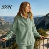 Lady Sweatshirt Women Oversized with Snap Button, Fall Winter Half Button Stand Loose Collar Pullover Top, Casual Solid Color Long Sleeves Top Soft