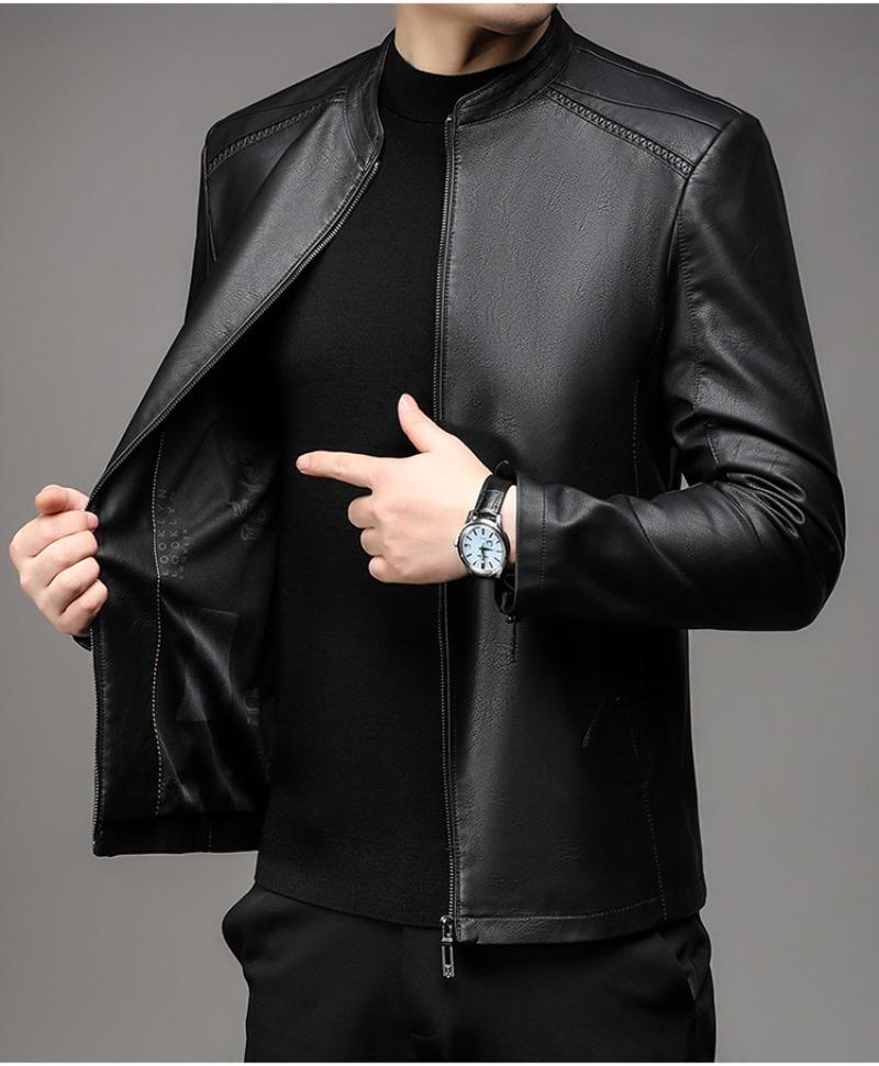 Бархатная кожаная куртка с воротником-стойкой, мужская простая деловая повседневная кожаная куртка, мужская осенне-зимняя новая кожаная куртка