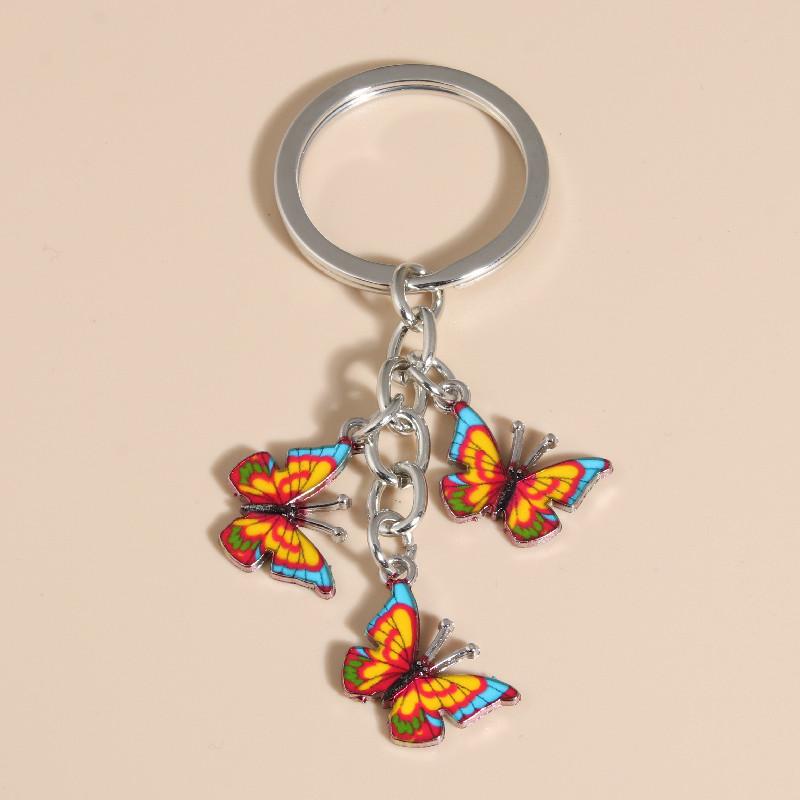 Cute Colorful Butterfly Enamel Flying Animals Key Chains For Women Girls Accessorie Handmade Jewelry Bag Charm