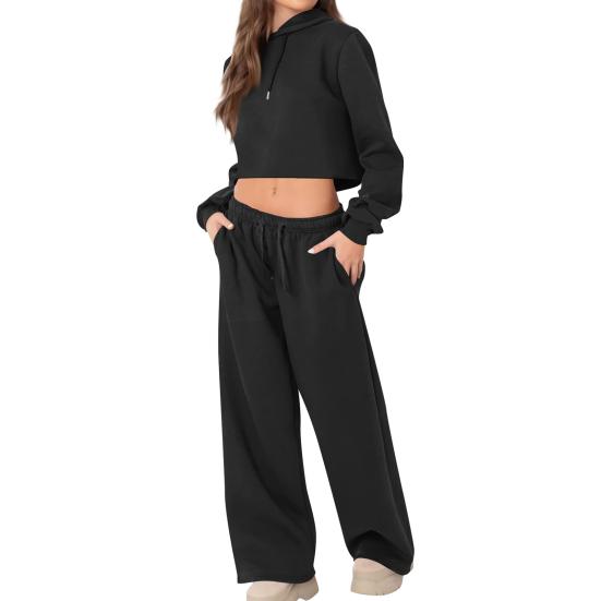 Женские костюмы-двойки, укороченные худи с длинными рукавами, спортивные костюмы, повседневные свитшоты-пуловеры и длинные брюки