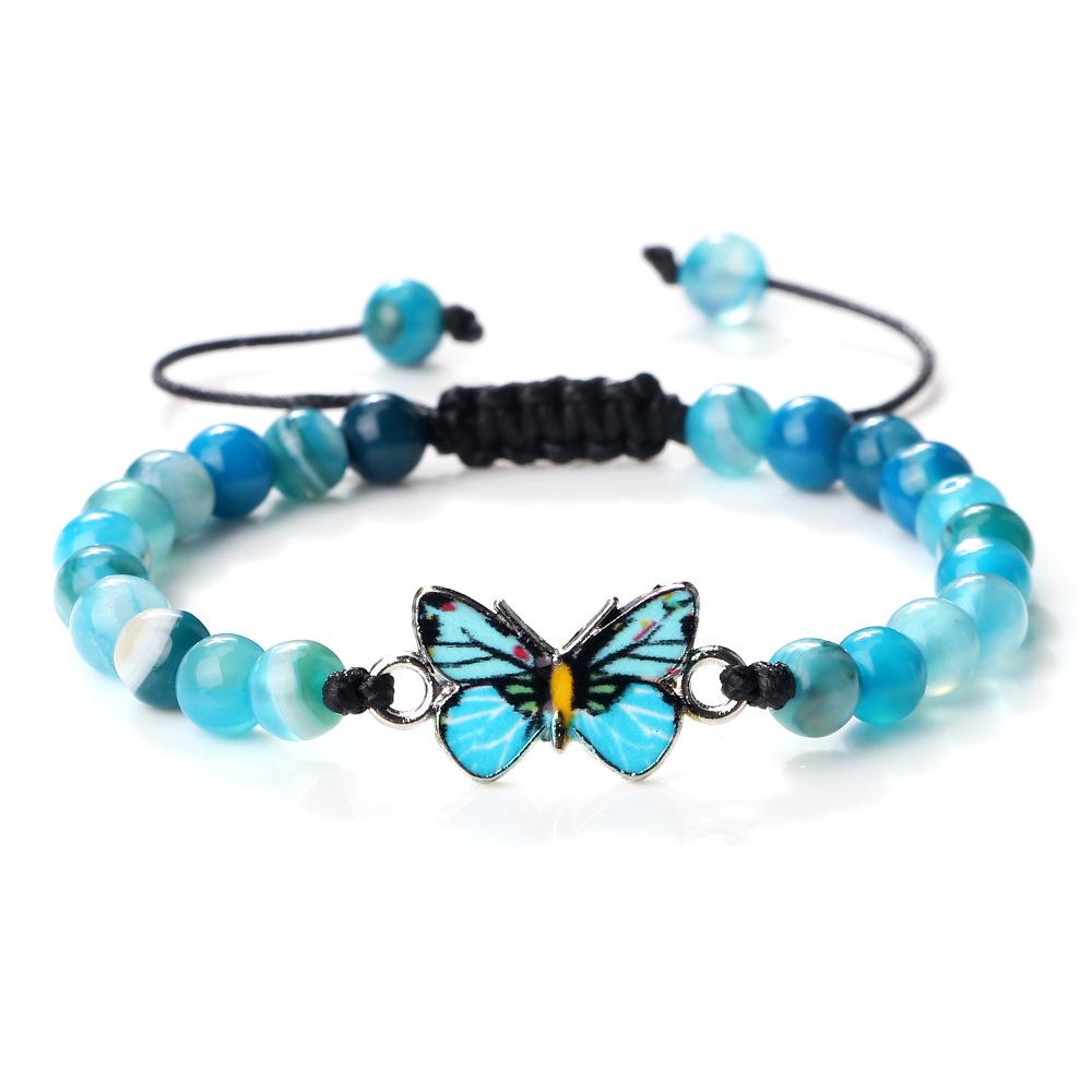 6mm Multicolor Butterfly Beaded Rope Bracelet, Adjustable Friendship Gift for Her