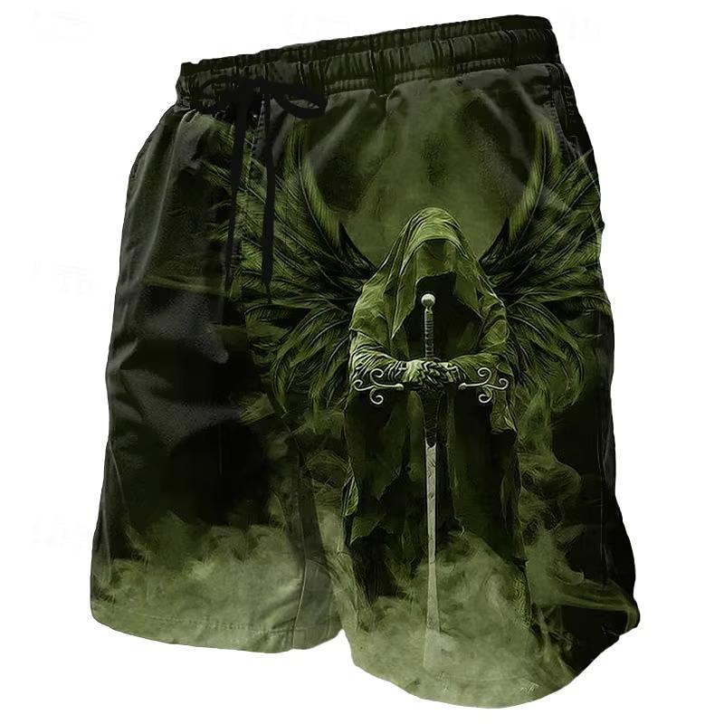 Grim Reaper Angel Death 3D Print Shorts Dark Training Muay Thai Kickboxing Boxing MMA Unisex Gym Fitness Workout Quick Dry Elastic Waist