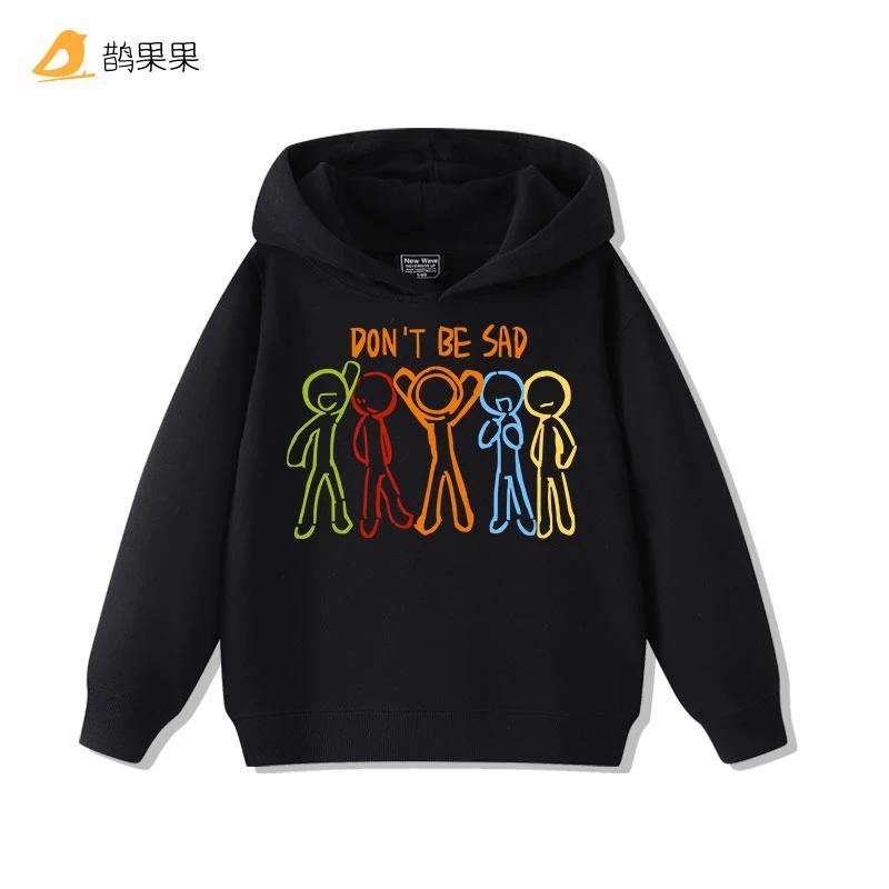 Kids hooded sweatshirt with colorful outline character print and positive slogan,soft warm fabric,relaxed fit for daily school wear and casual outings