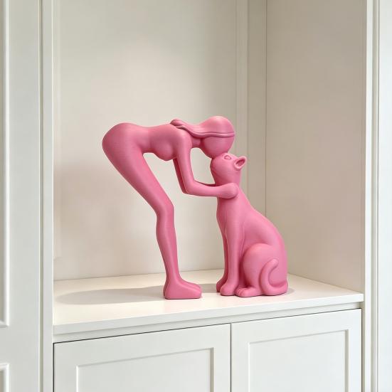 Минималистичная 3D-печатная статуэтка женщины, гладящей кошку, Черно-белая статуя любви, Современная арт-скульптура для стола, полки, домашнего декора, Креативный подарок для пар