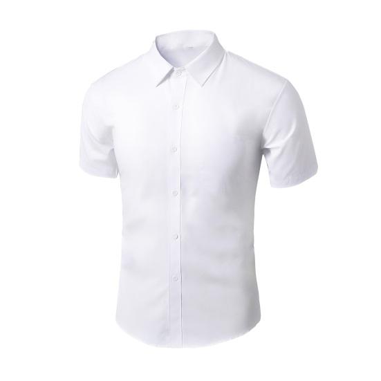 Мужская летняя рубашка с отложным воротником, однобортный сплошной цвет, облегающий кардиган больших размеров, с короткими рукавами, средней длины, повседневный деловой мужской офисный топ