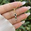 18K Gold-plated Copper Zircon Water Drop Cross Necklace, Classic and Simple Style, Daily Waterproof and Non Fading Pendant