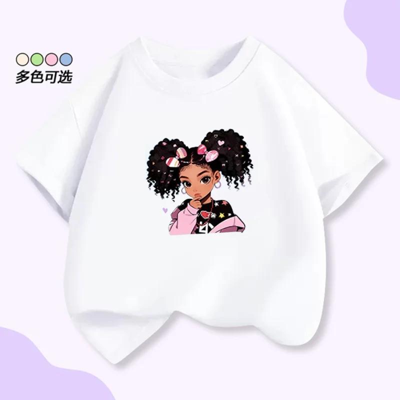 Stylish Kids and Little Girls with Print Casual Shortsleeved Summer Childrens Clothing Summer Polyester Fiber Fabric