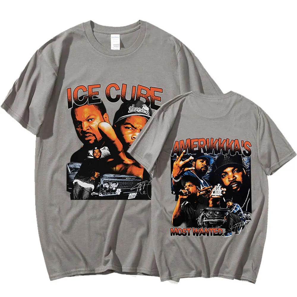 Футболка рэпера 90-х Ice Cube Amerikkka's Most Wanted Модная Винтажная Футболка Harajuku 100% Хлопок Повседневная Футболка Оверсайз