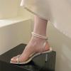 Fashion 2025 Summer Thin Heels Women's Fashion Square Head High Heel Sandals All-Match Ankle Pearl Chain Luxury Party Heels Shoes