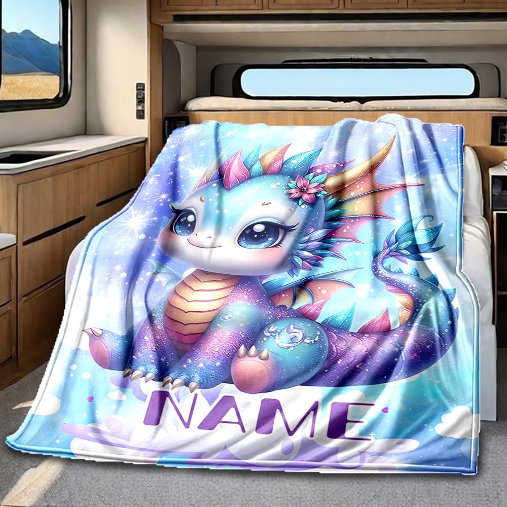Fantasy Dragon With Colorful Scales And Flowers Blanketcustomizable With Your Namecomfortable And Stylish Perfect For Travel Beds Chairs Offices Sofas