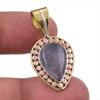Natural Iolite Gemstone 925 Solid Sterling Silver Two Tone Pendant 1.50" w8G08