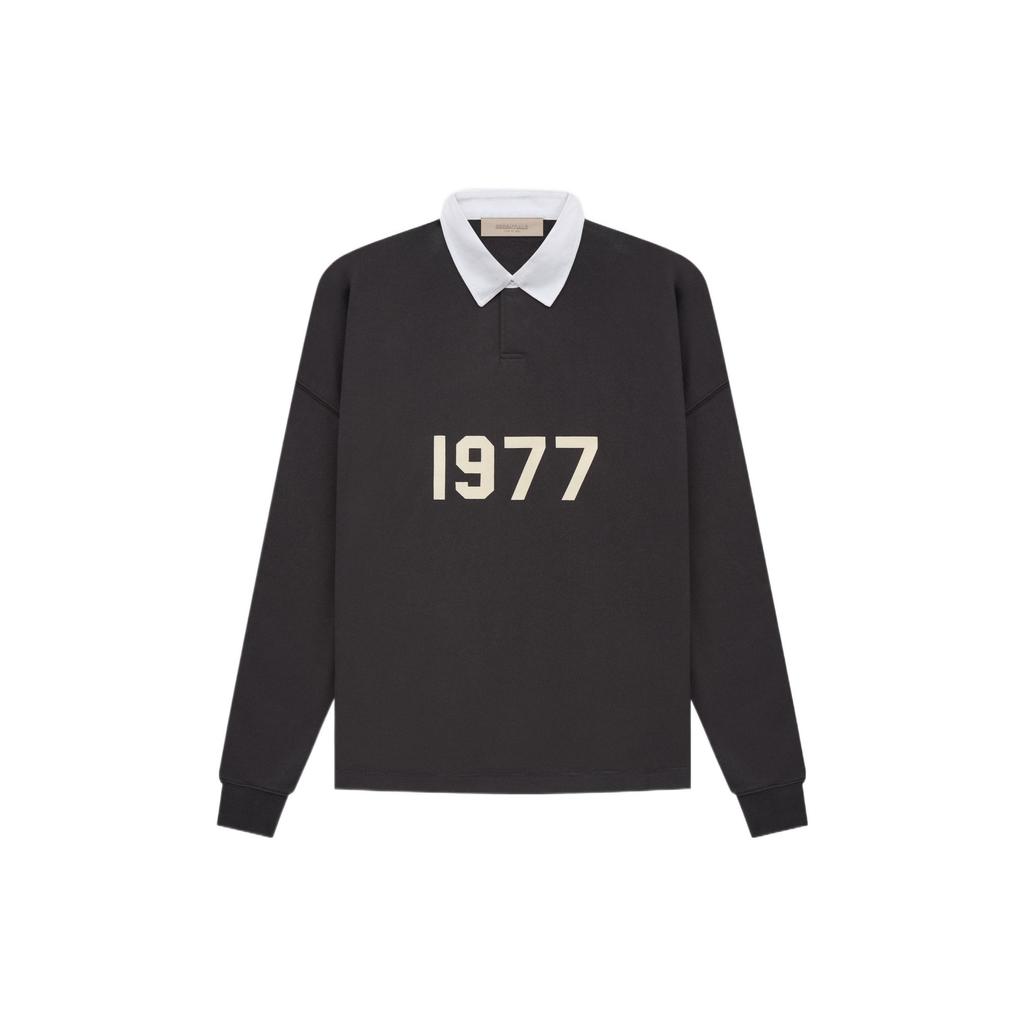Fear of God Essentials Коллекция 1977 SS22 Поло с длинным рукавом с принтом регби Мужские Топы Железно-Черный FOG-SS22-123