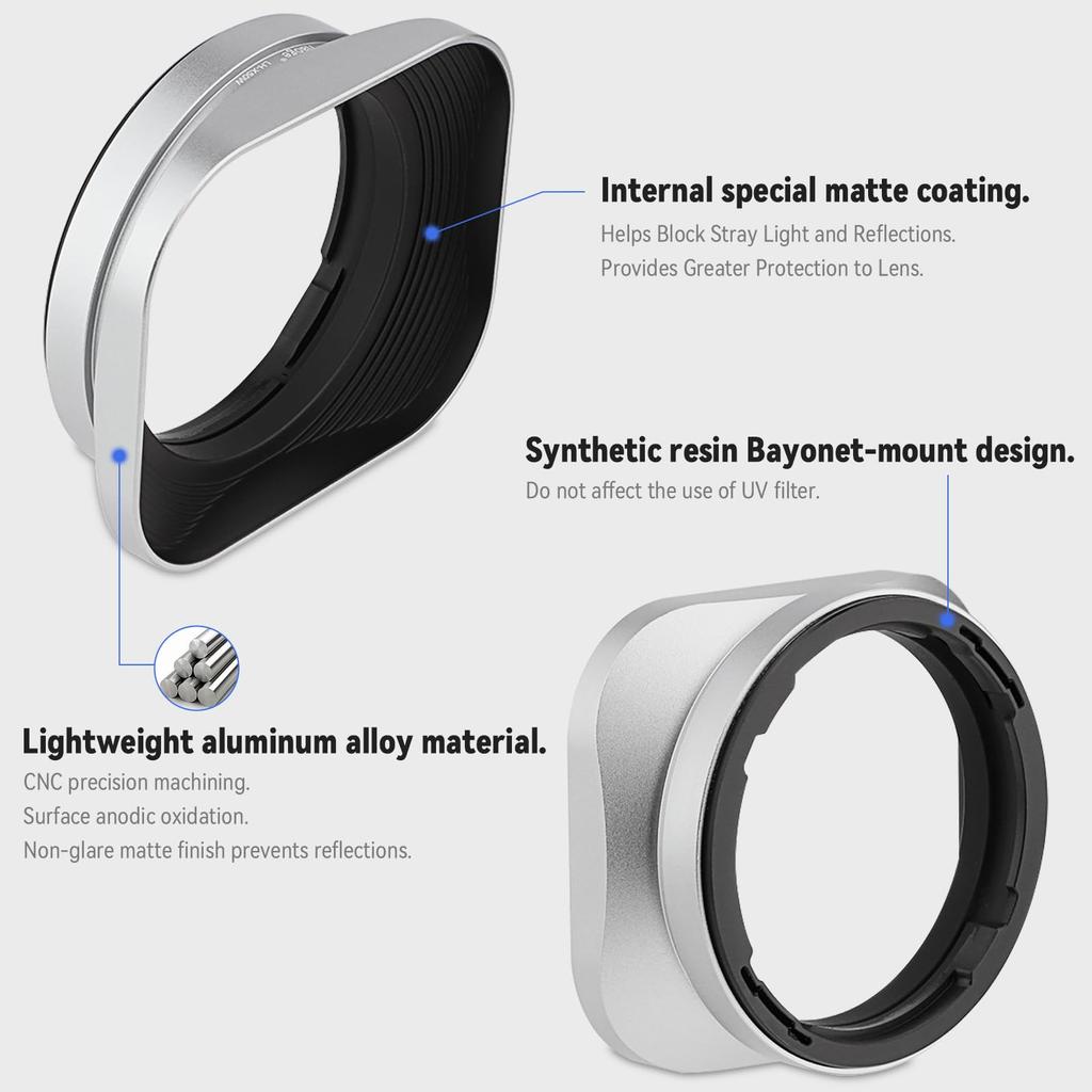 Металлическая бленда Haoge Bayonet Square для объектива Fujifilm Fujinon XF 50mm F2 R WR LH-X50W X-Pro3 X-T5 X-T3 X-T50 X-T30 X-E4 X-M5 X-A20 X-E3 X-H2