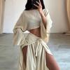 2 Pcs/Set Women Crop Top Pants Set Long Sleeve Boat Neck Short Top High Waist