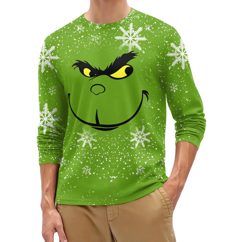 Men's Fashion Printed Round Neck Long Sleeve Bottoming Shirt Top