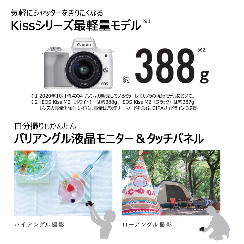 Canon Беззеркальная камера EOS Kiss M2 с двойным зумом, черный, с одним объективом KISSM2BK-WZK