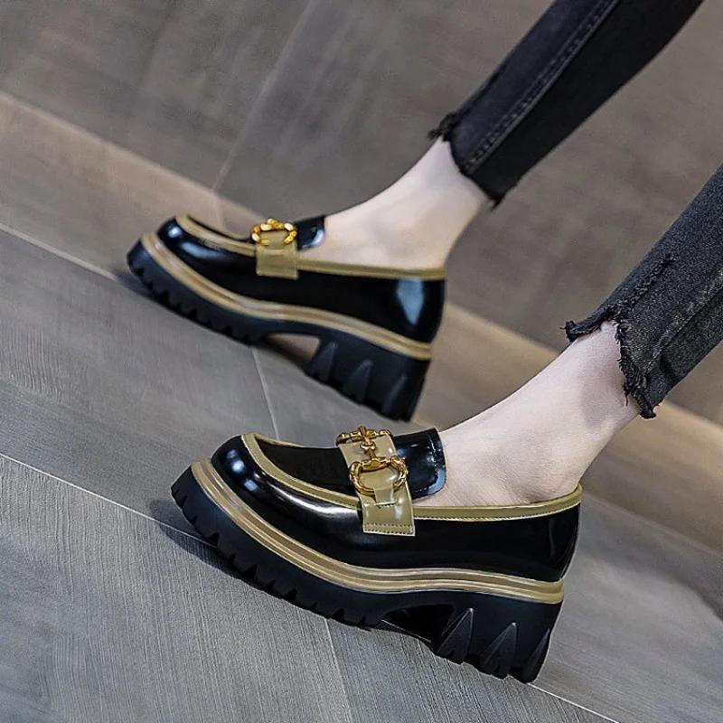 Туфли в стиле Лолиты женские осенние туфли на платформе черные высокие каблуки модные круглые носки Мэри Джейн женские лакированные туфли из искусственной кожи для косплея для студентов