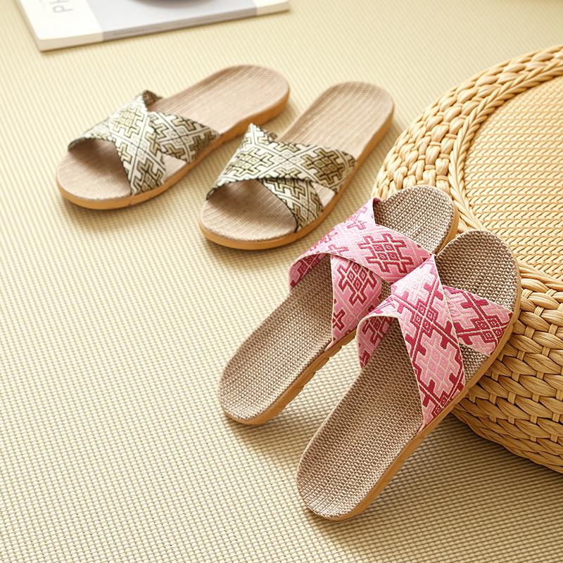 FL Four Seasons Women's Linen Deodorant Anti-slip Indoor/Outdoor Silent Slippers