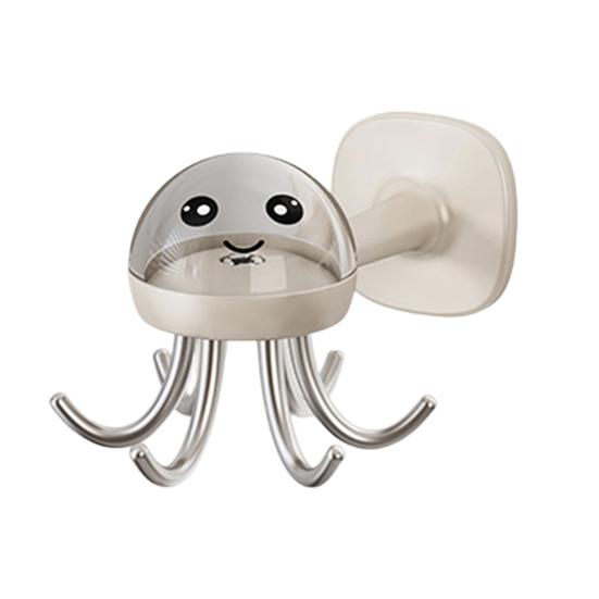 Пластиковая настенная полка-органайзер с прочным клейким креплением, грузоподъемная, в форме мультяшного осьминога, дизайн с шестью крючками, полка для хранения в ванной