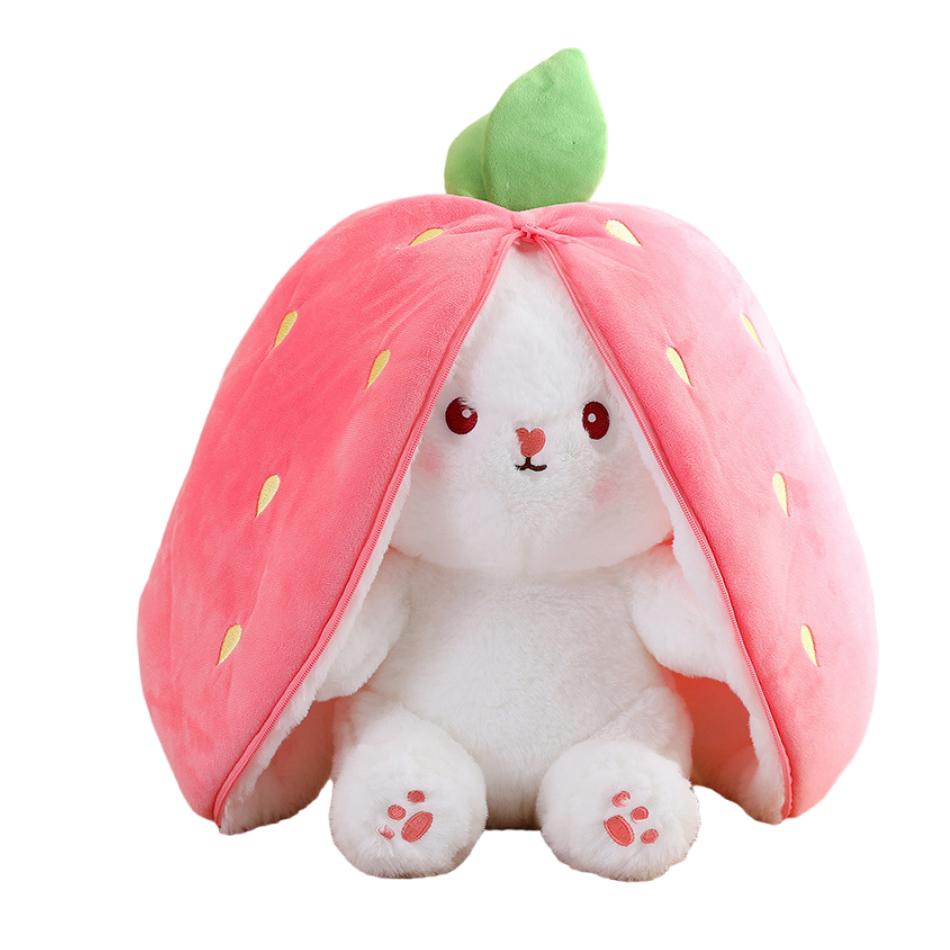25cm Cosplay Strawberry Carrot Rabbit Plush Toy Stuffed Creative Bag Into Fruit Transform Baby Cuddly Bunny Plushie Doll For Kid