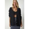 Women's Black Buttoned Oversize Knitwear Cardigan Mx00144