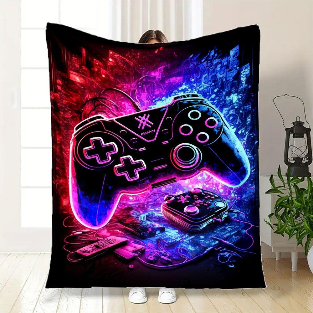 "Neon Gaming Controller: Vibrant Retro Style"Blanket Flannel Throw Blanket for Sofa, Bed, Travel, Camping, Office, Couch, Chair, And Bed Gif
