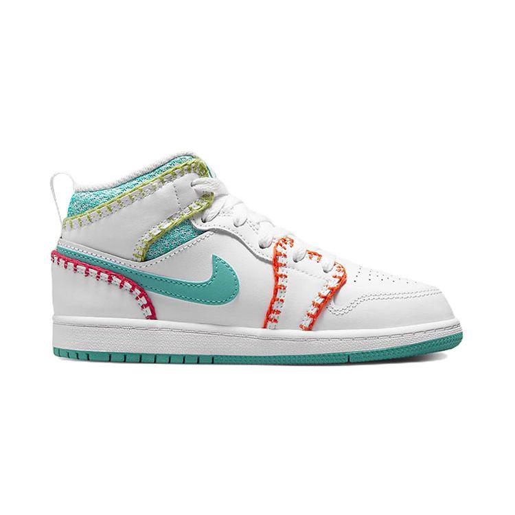 Детские кроссовки Air Jordan 1 Mid SE PS Multi Knit White Washed-Teal Rush-Pink DM9648-100
