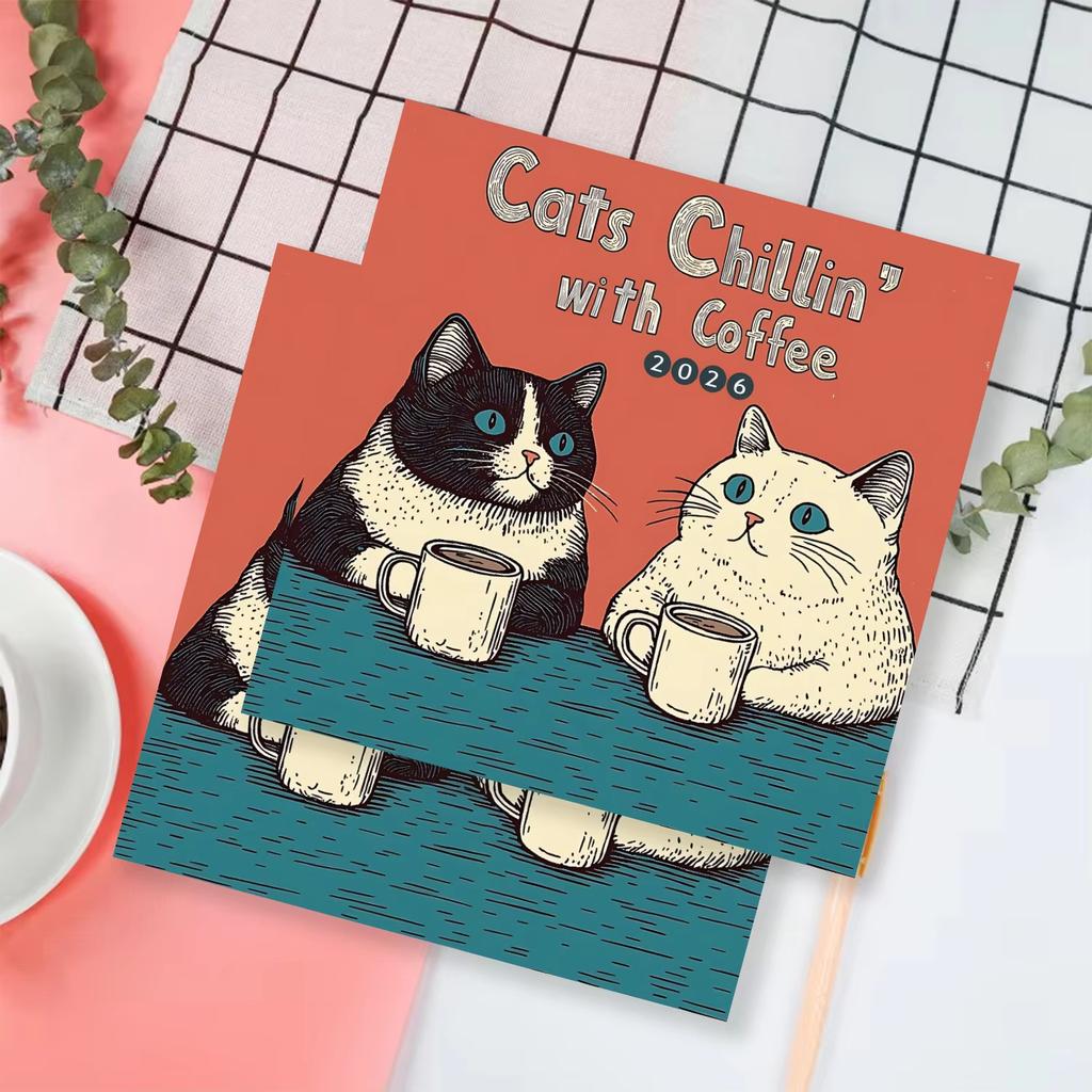 2026 Cats Chillin with Coffe Wall Calendar Hangable Family Schedule Planner Organizer Calendar for Bedroom Home Office Decor