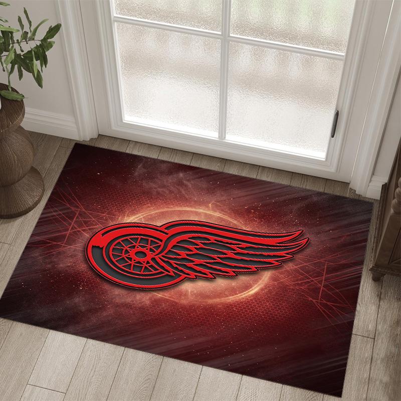 Detroit Red Wings Design Crystal Velvet Carpet Cozy Non?Slip Printed Rug For Bedroom Living Room Entrance