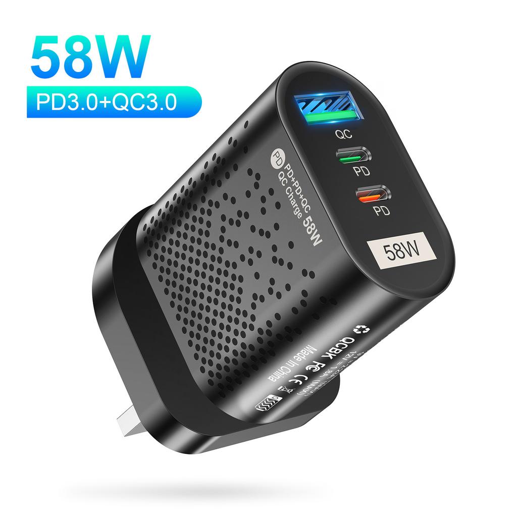 USB-зарядное устройство типа C, 58 Вт, быстрая зарядка, QC PD 3,0, адаптер для зарядного устройства для телефона, вилка EU, US UK, KR для iPhone 14, iPad, Samsung, Huawei