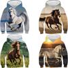 Running Horse Print Hoodies Sweatshirts Autumn Fleece Pullover Boys Girls Tracksuit Y2k Sudadera White Horse Hoodie Kids Clothes