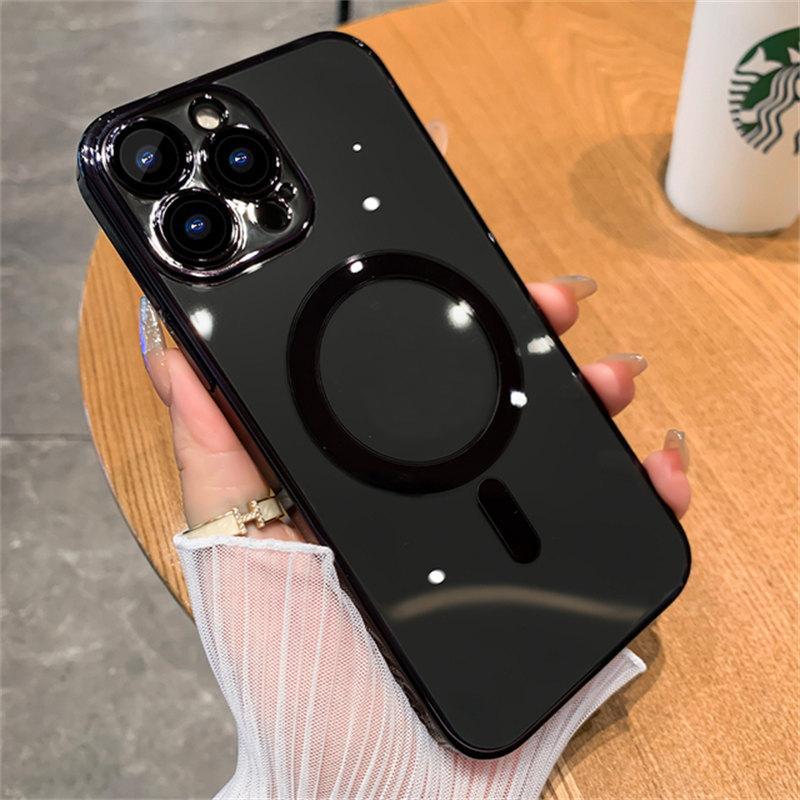 Роскошный прозрачный силиконовый чехол для магнитной зарядки Magsafe для iPhone 16 15 14 Plus 13 12 11 Pro Max с покрытием, противоударный, мягкий чехол