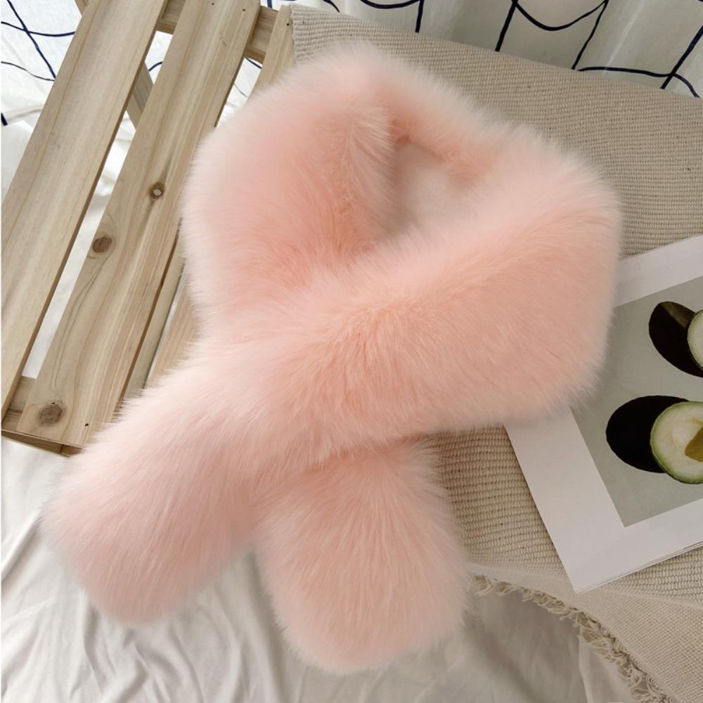 Cozy Versatile Faux Fur Scarf Solid Color Soft Faux Fox Rabbit Fur Collar Scarf Fluffy Warm Neck Warmers For Women