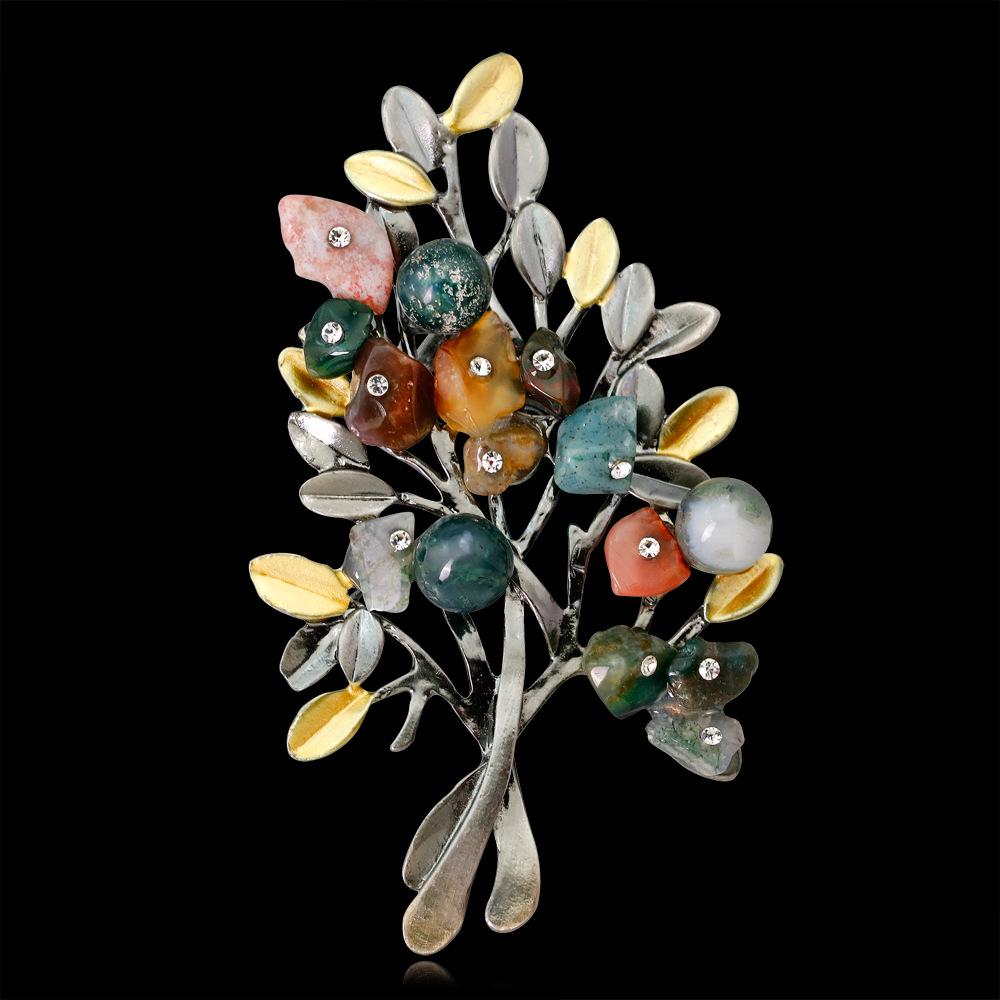 Blucome Vintage Natural Colored Flower Brooch Pins Women’s Brooch for Coat Suit Laple Pins New Year Gift