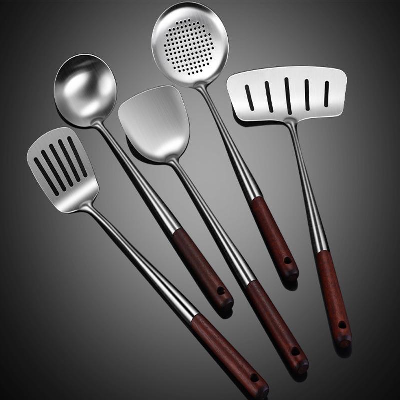 304 Stainless Steel Spatula Add Wooden Handle Stir -fry Kitchen Spoon Spoon Kitchen Supplies Kitchen Utensils
