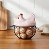 Egg Basket with Ceramic Chicken Lid Versatile Hen Storage Large Capacity Farmhouse