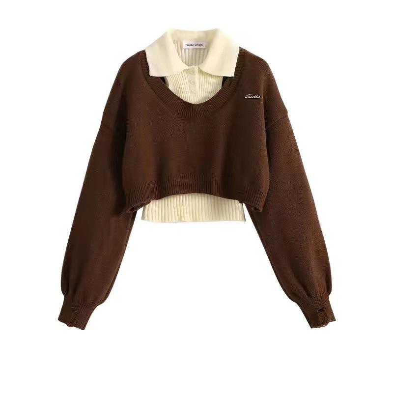 Женский трикотажный свитер в студенческом стиле: Осенне-зимний комплект из двух частей в стиле корейских дорам.