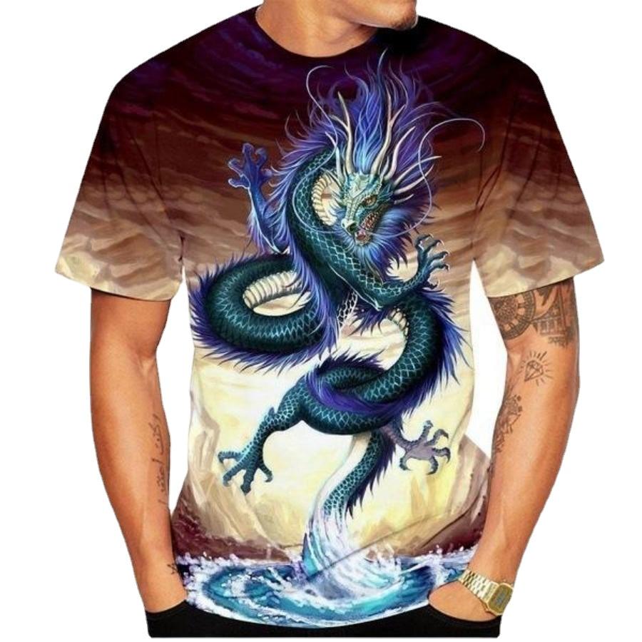 Мужская одежда больших размеров Свободные летние топы Футболка с 3D принтом животных Пара Мужские футболки с рисунком дракона Повседневный топ с короткими рукавами Дышащие мужские рубашки