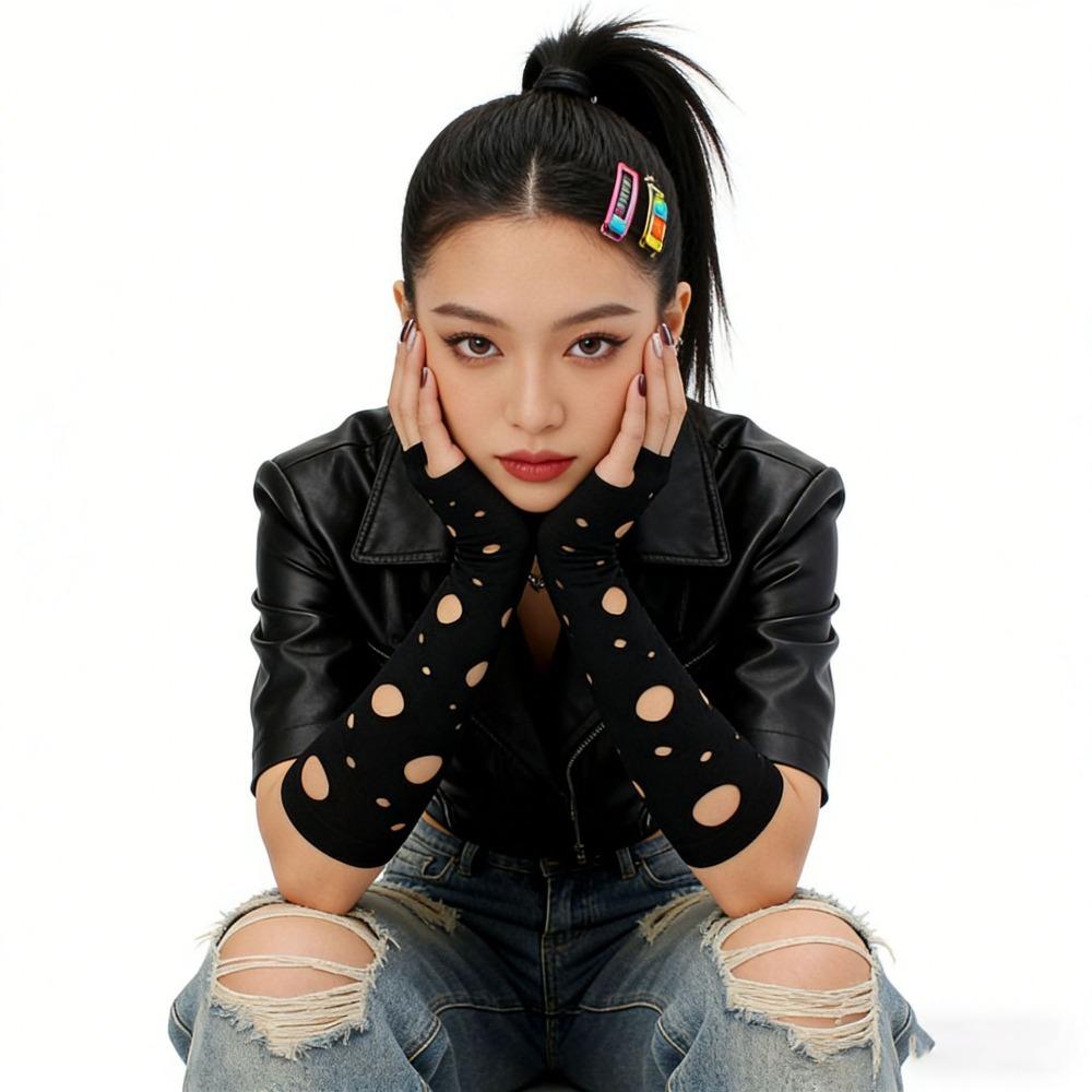 Long Length Gothic Gloves Hollow Out Pattern Long Gloves Sexy Fingerless Gloves  Cosplay