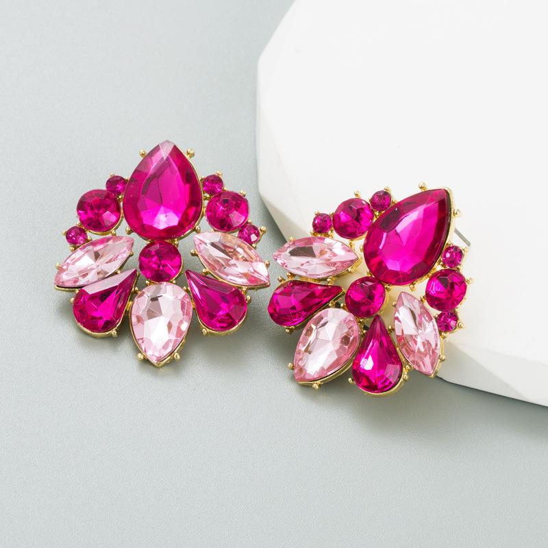 Женские серьги-гвоздики Креативные геометрические серьги из гальванического сплава с кристаллами из цветного стекла