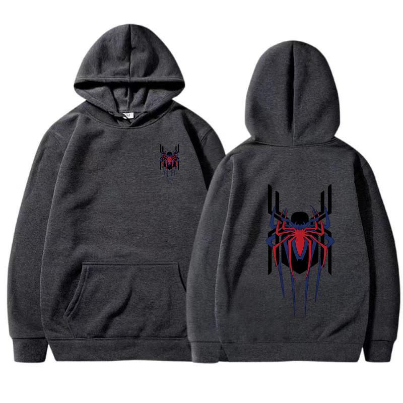Мужская толстовка с капюшоном Street Fashion Deep Red Spider Print Sweatshirt Brushed Fleece Женская повседневная свободная толстовка с капюшоном