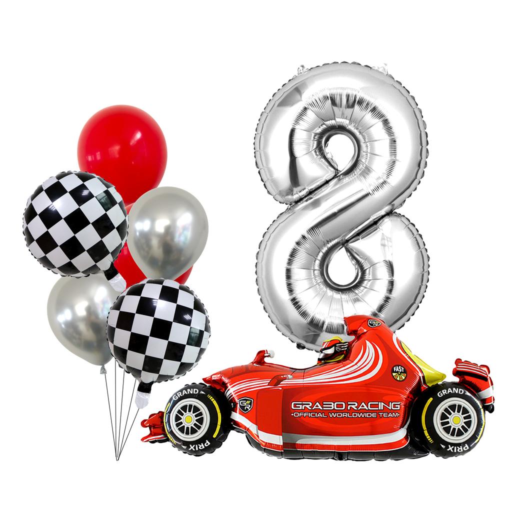 Racing Aluminum Film Balloon Set Silver Digital Boy Birthday Party Balloon Decoration Atmosphere Landscape