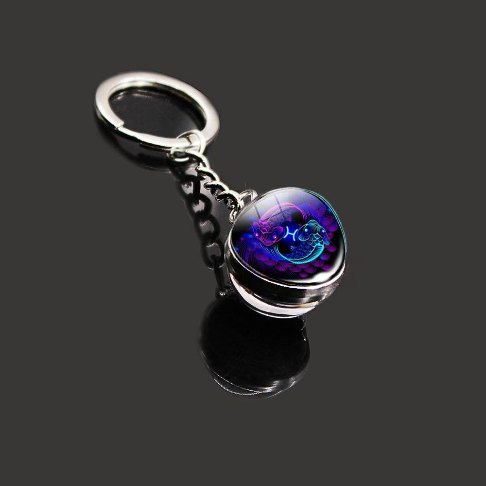 Spherical Luminous Crystal Zodiac Keychain - Virgo & Leo