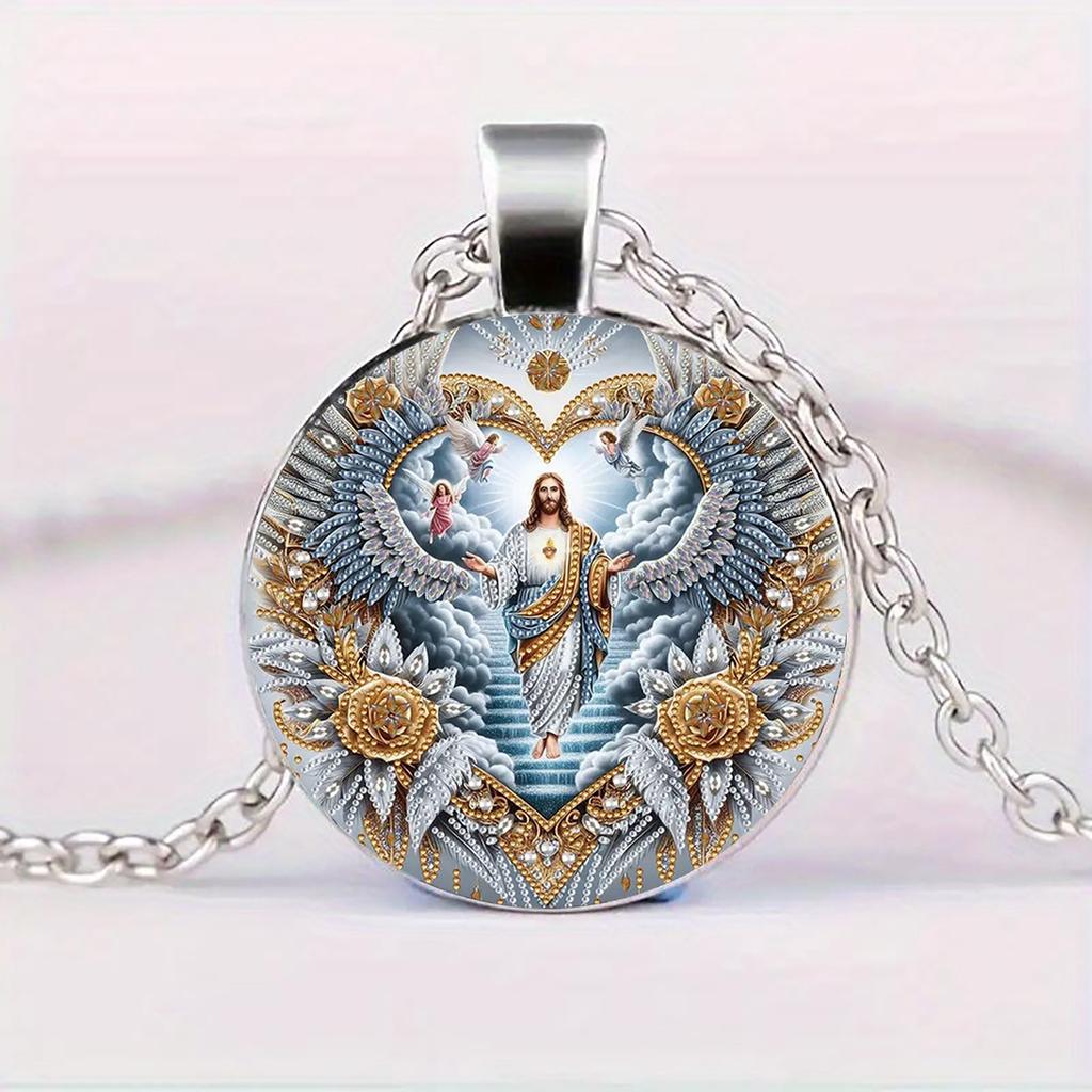 Винтажная подвеска с изображением Иисуса, христианская стеклянная подвеска с Иисусом, модные аксессуары, подходящие для повседневной носки