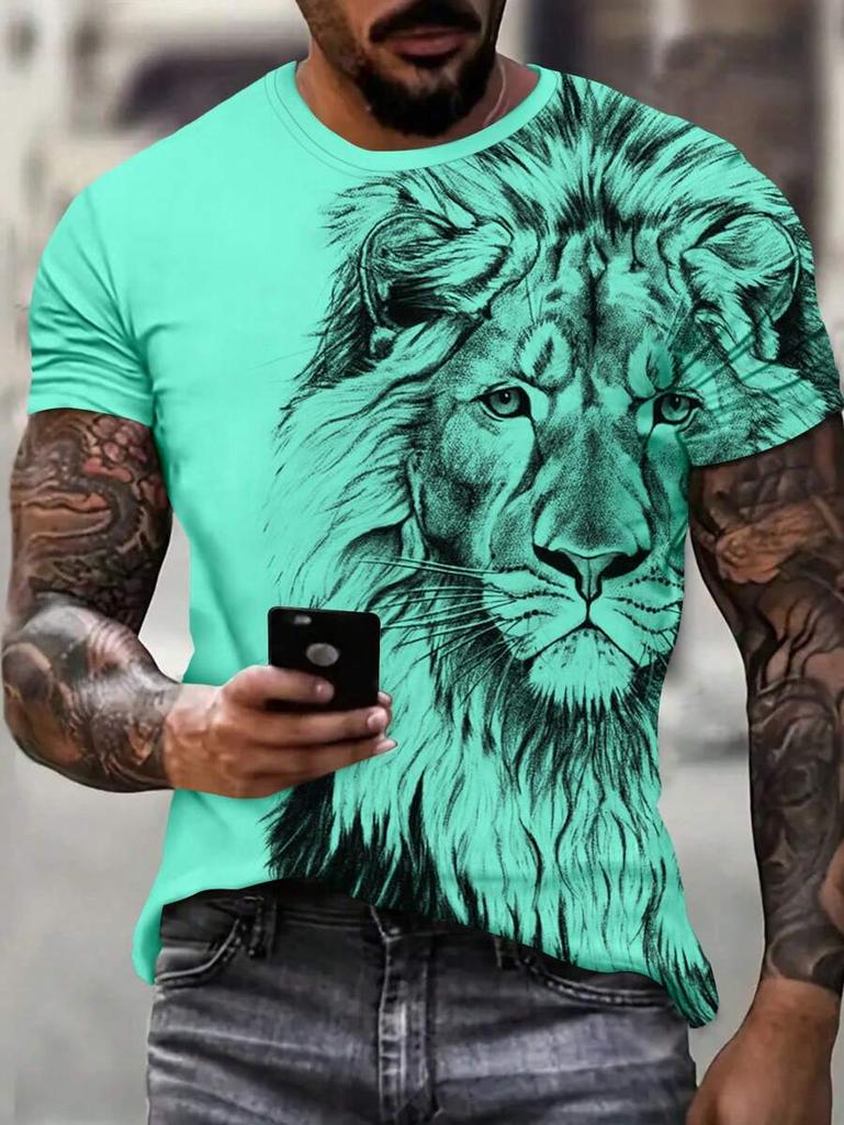 Tiger Men's T-shirt Short-sleeved Summer Outdoor Casual Tops Animal Print Pattern Large Size Loose Men's Fashion Clothing