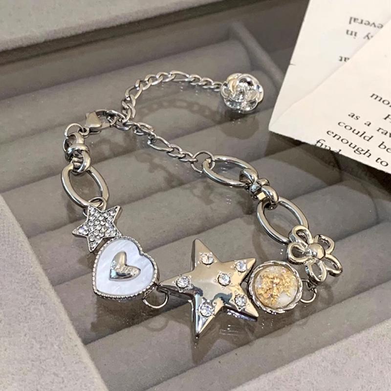 Y2K Star Girls Fritillaria Heart Flower Chain Bracelets On Hand For Women Vintage Fairy Love Daily Charm Jewelry Accessories