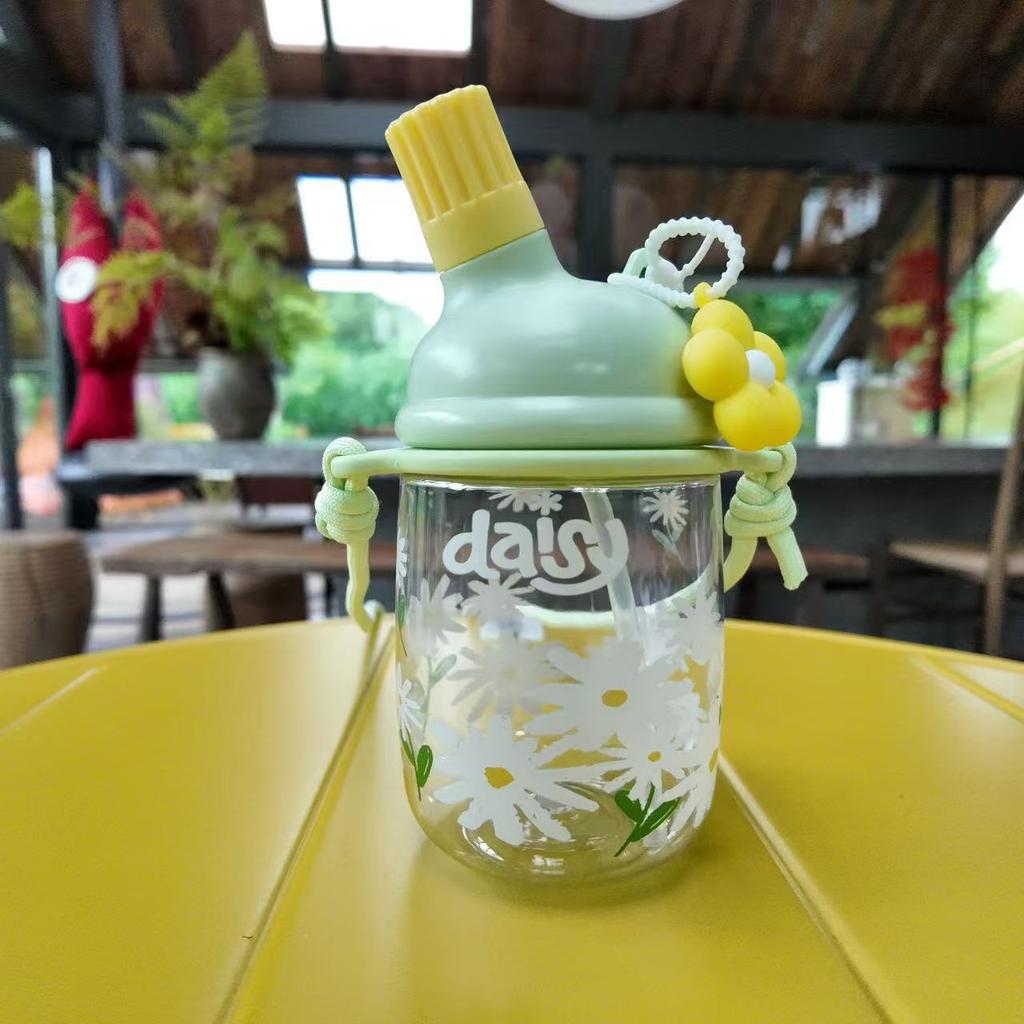 Water bottle1011 new big belly cup plastic kettle summer straw cup large capacity high value children's flower teacup