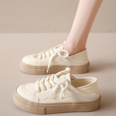 Корейская версия парусиновой обуви для женщин с плоской подошвой, удобная, 2024, новая повседневная простая универсальная однотонная женская обувь летнего времени